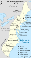 Map of the 13 colonies