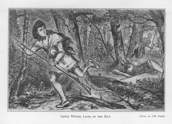 Lewis Wetzel loads on the run.  (From an Old Print)
